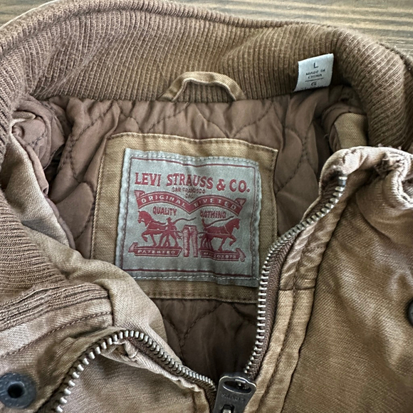 Men's Levi Strauss & Co. Tan Cotton Jacket Size L – Corduroy Collar Quilte - Picture 2 of 12